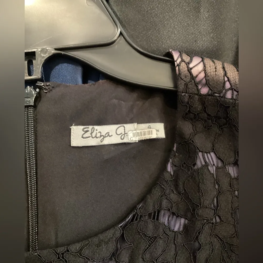 Eliza J Missy Sleeveless A Line black blue striped lace pleated mini dress 4 - Image 3