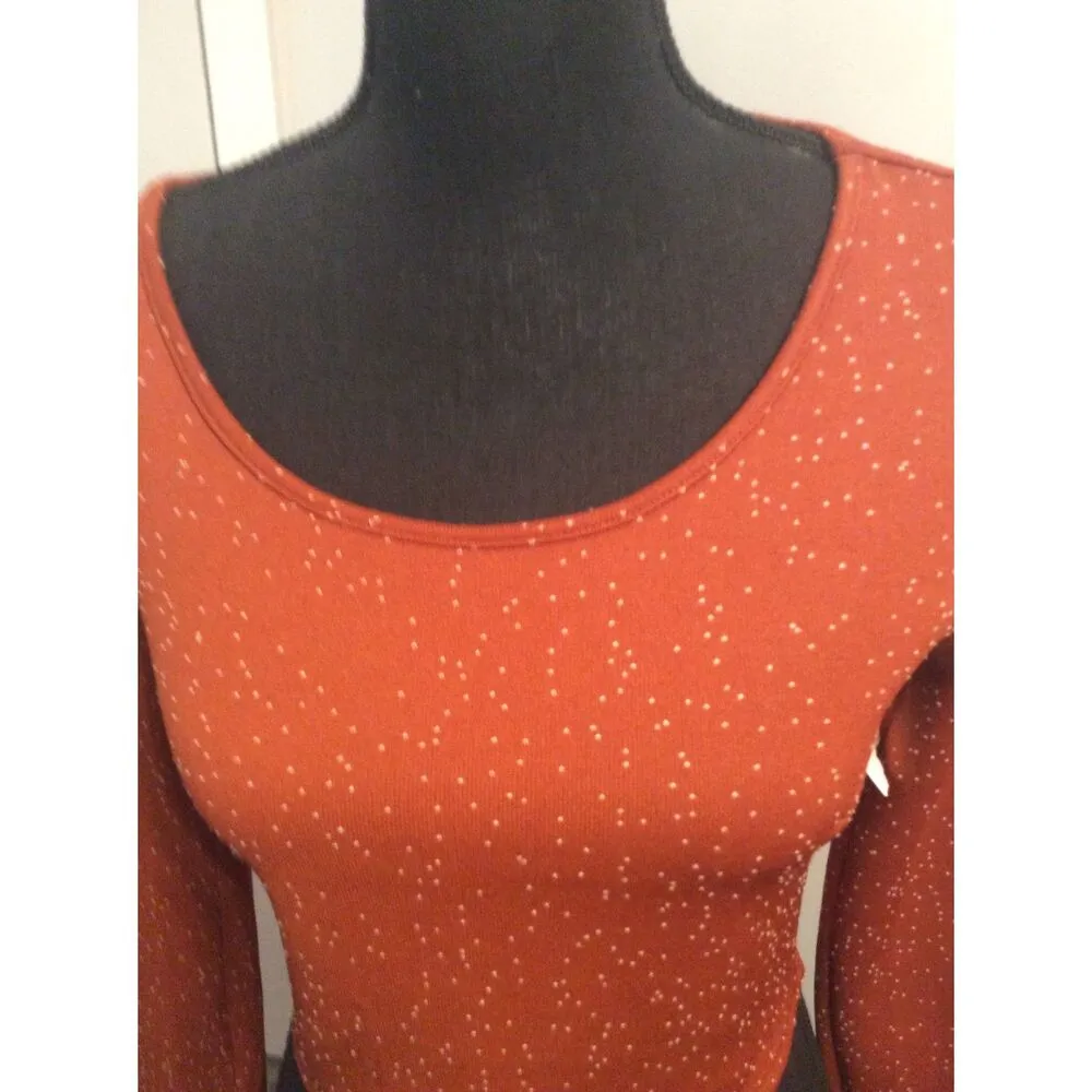New BP. Tiny Hearts Crop Top Long Sleeve Print Size Small S Stretchy - Image 3
