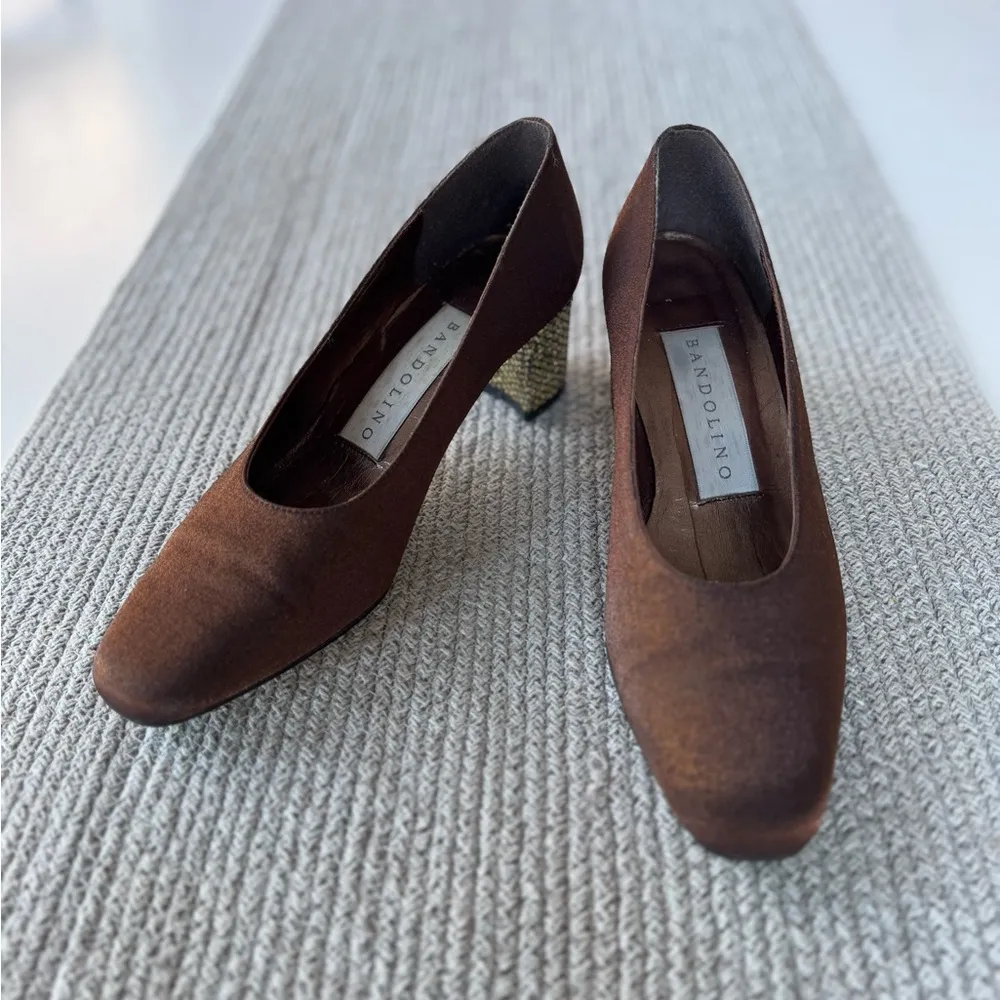 Vintage Bandolino Iridescent Copper Brown Gold Embellished Pumps Heels Size 7.5 - Image 6