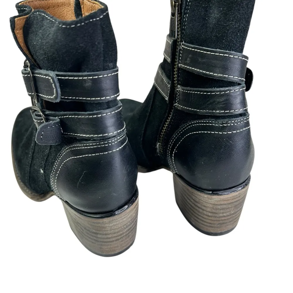 Freebird Shiloh Black Suede Leather Buckle Low Heel Booties Women 7 Distressed - Image 8
