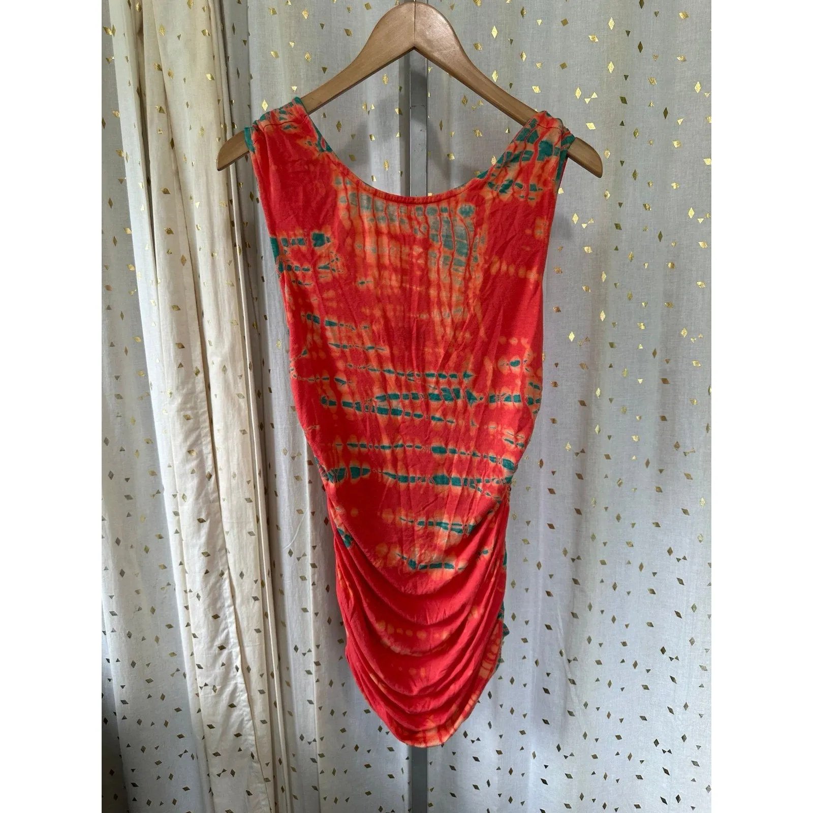 Gypsy 05 Bamboo Blend Sunset Inspired Tie Dye Side Ruched Bodycon Mini Dress L - Image 2