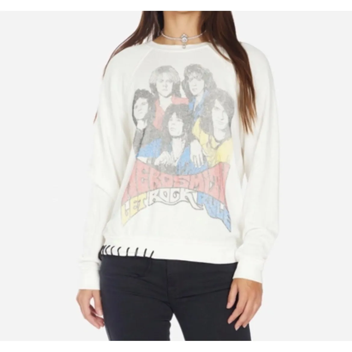 Lauren Moshi Vintage Aerosmith Band Graphic Sweatshirt Cream Medium - Image 5