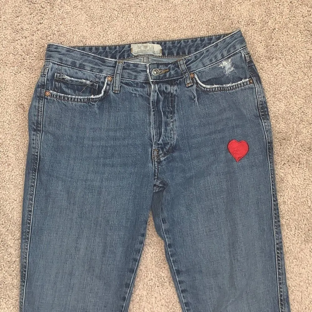 We The Free Button Fly Mid Rise Raw Hem Denim Red Heart Jeans Womens Sz 26 - Image 3