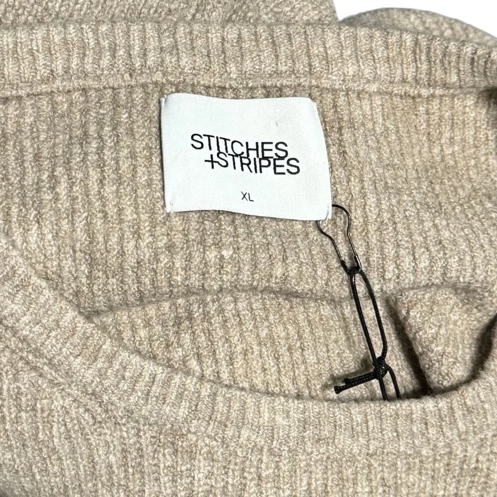 STITCHES & STRIPES Heathered Crew Neck Long Puff Sleeve Sweater Oatmeal Tan XL - Image 6