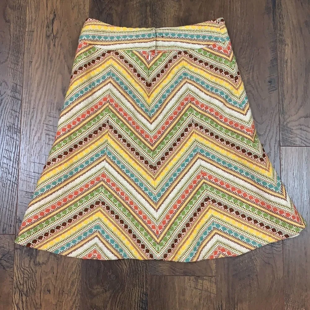 Nanette Lepore Chevron Yarn/Metallic Detail Yellow/Blue/Brown A-Line Skirt - Image 4