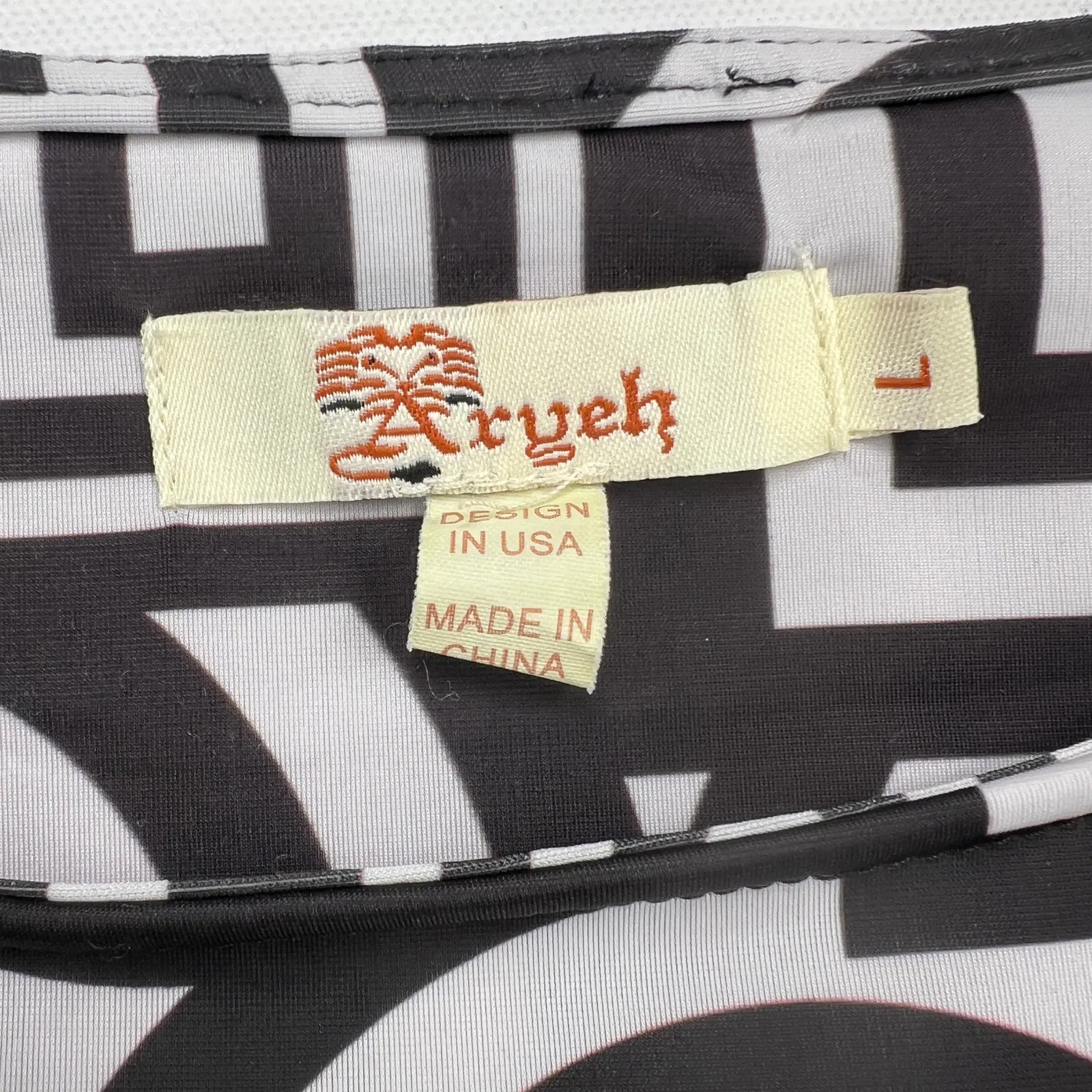 Aryeh Geometric Black White Sleeveless A-Line Skimmer Dress  Wrinkle Free Size L - Image 3