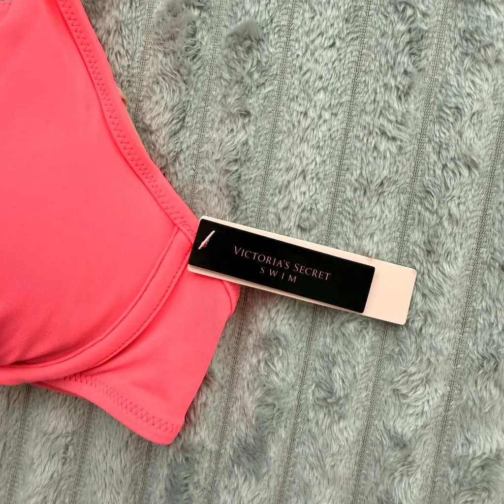 Victorias Secret Bikini Top 36B Pink Halter Padded Cups Adjustable Back Swimwear - Image 7