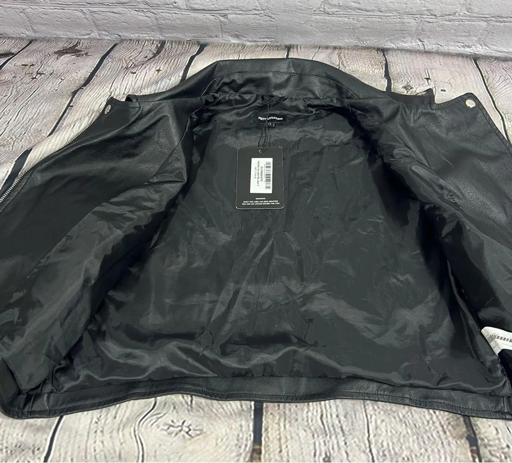 PrettyLittleThing  Black Faux Leather Zip Detail Biker Jacket Size 14 (B9) - Image 11