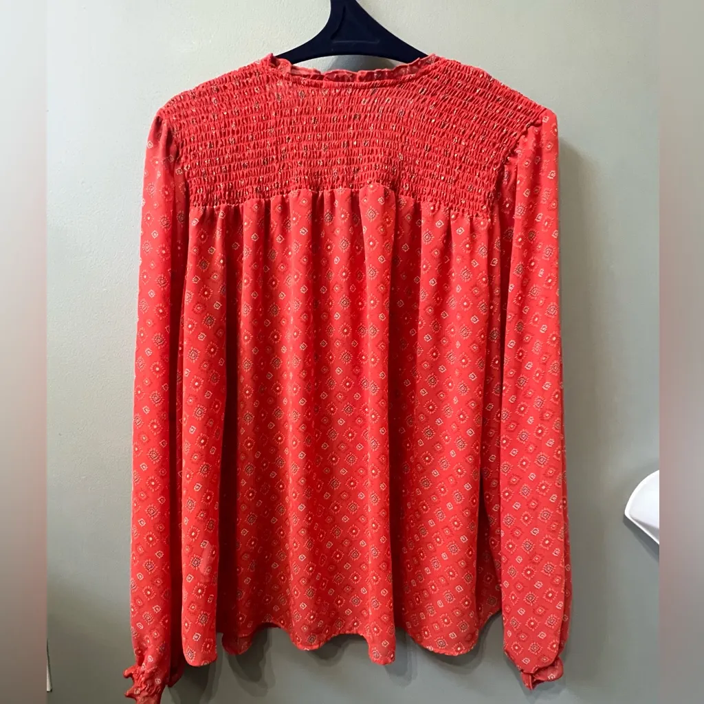 Time and Tru Dark Orange/Red Patterned Sheer Blouse Sz XL(16 - Image 2