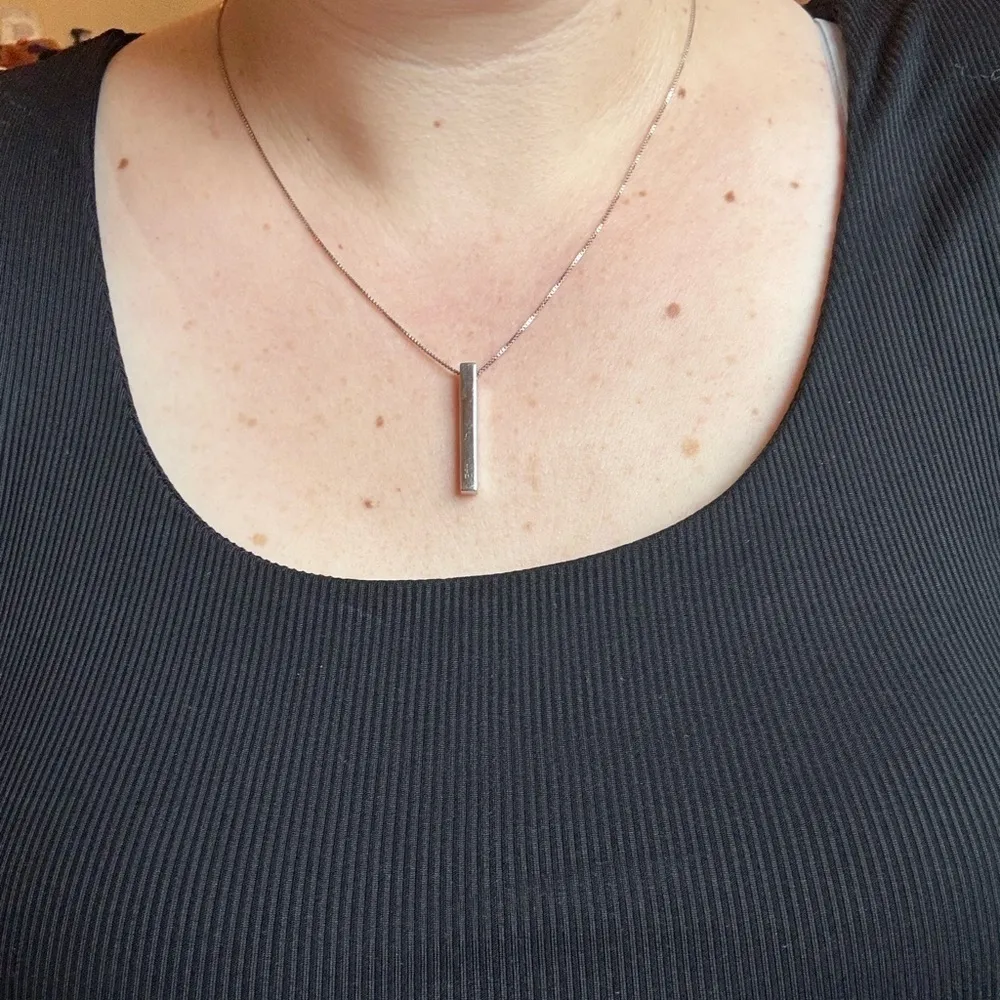 Erin Engraved Silver Bar Pendant Necklace with Chain Modern Minimalist - Image 5