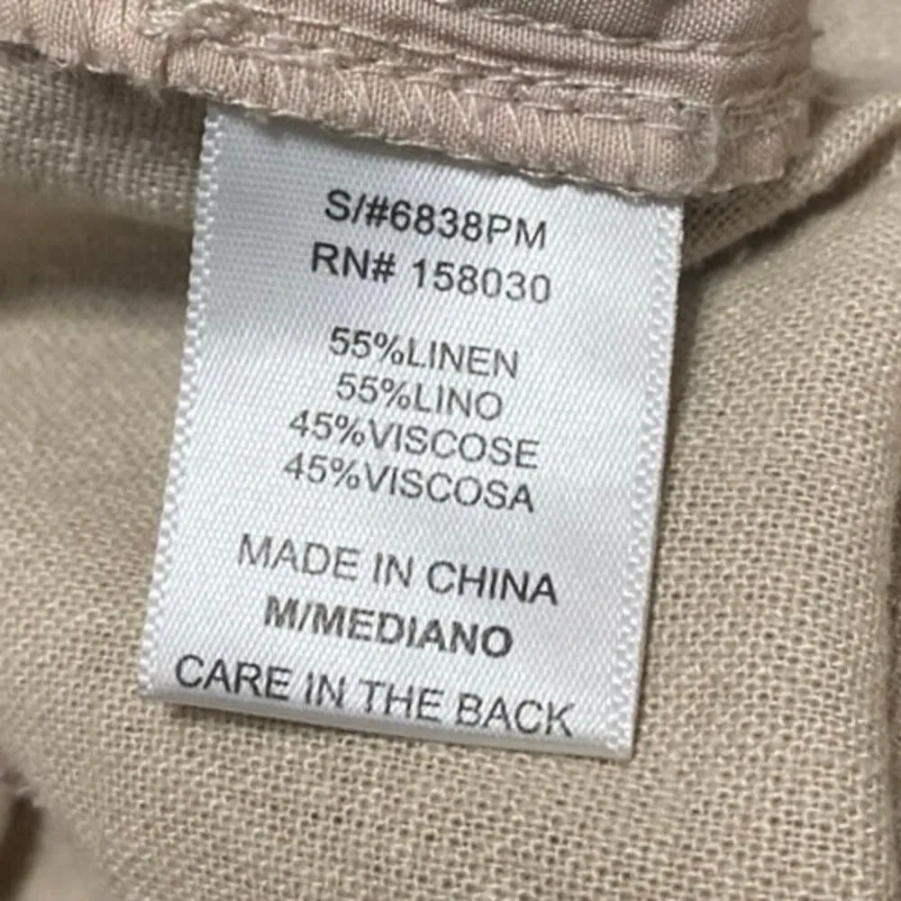 Love Tree Women's Beige Linen High Waisted Straight Wide Leg Trousers Pants Sz M - Image 5