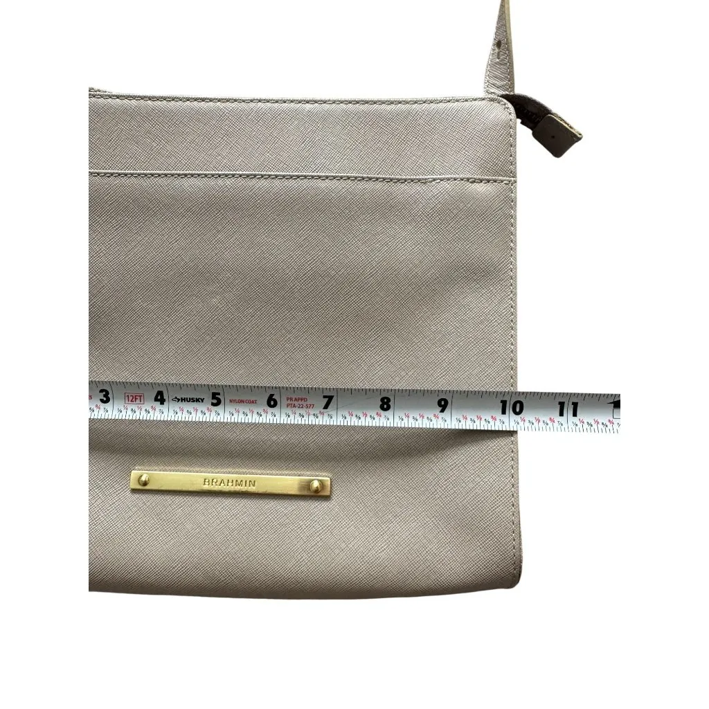 BRAHMIN Womens Taupe Beige Leather Crossbody Bag - Image 9