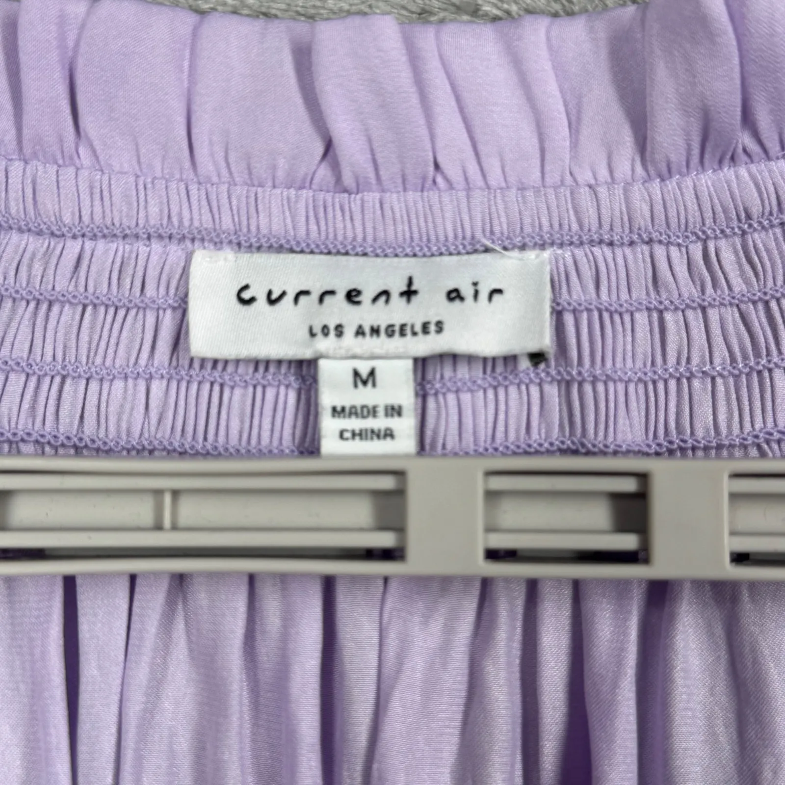 Current Air Angelica Pleated Blouse Lilac Puff Sleeve Tie Neck Top Tunic Medium - Image 5