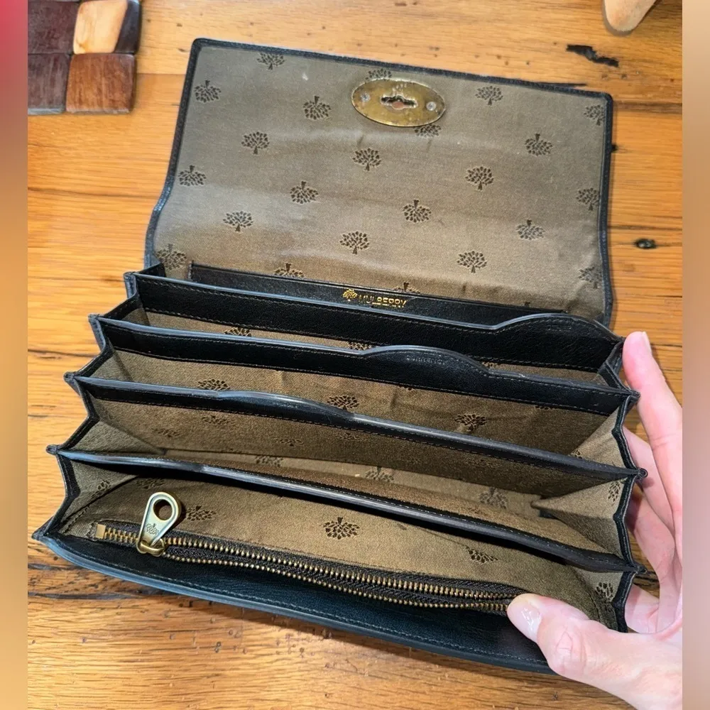 Mulberry Vintage Continental Classic Long Black Leather Wallet Turnlock Purse - Image 3