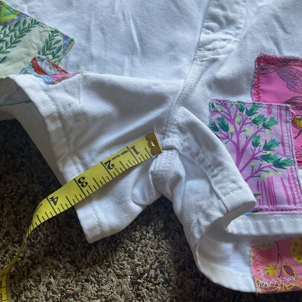 Vintage Lee Dungarees Floral Embroidered Patchwork Shorts Women’s White Waist 30 - Image 9