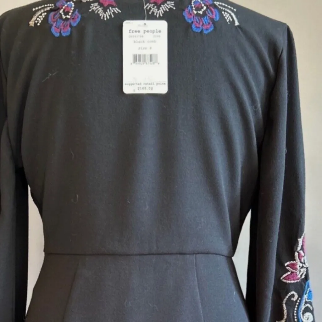 Free People Holiday Folk Mini Dress in Black Combo sz 8 NWT - Image 2