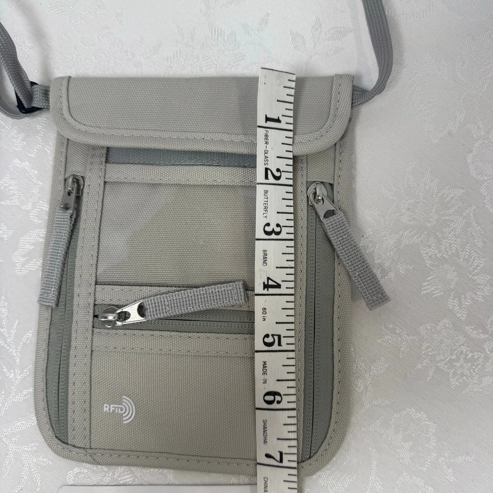 RFID Blocking Pouch Travel Wallet Beige Crossbody Organizer Adjustable Strap - Image 5