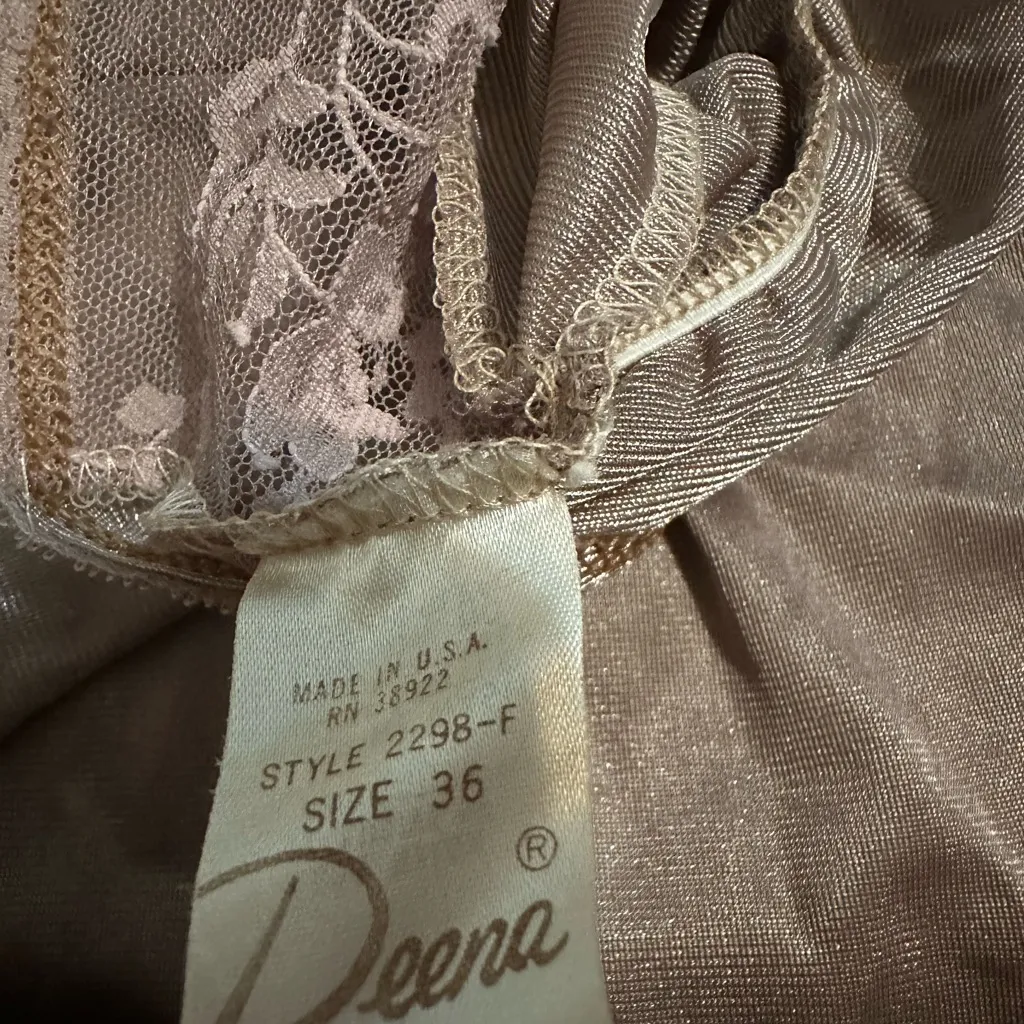 Vintage Deena Camisole Slip Camisole Silky Nylon Sheer Lace Lingerie Size Small Brown - Image 5