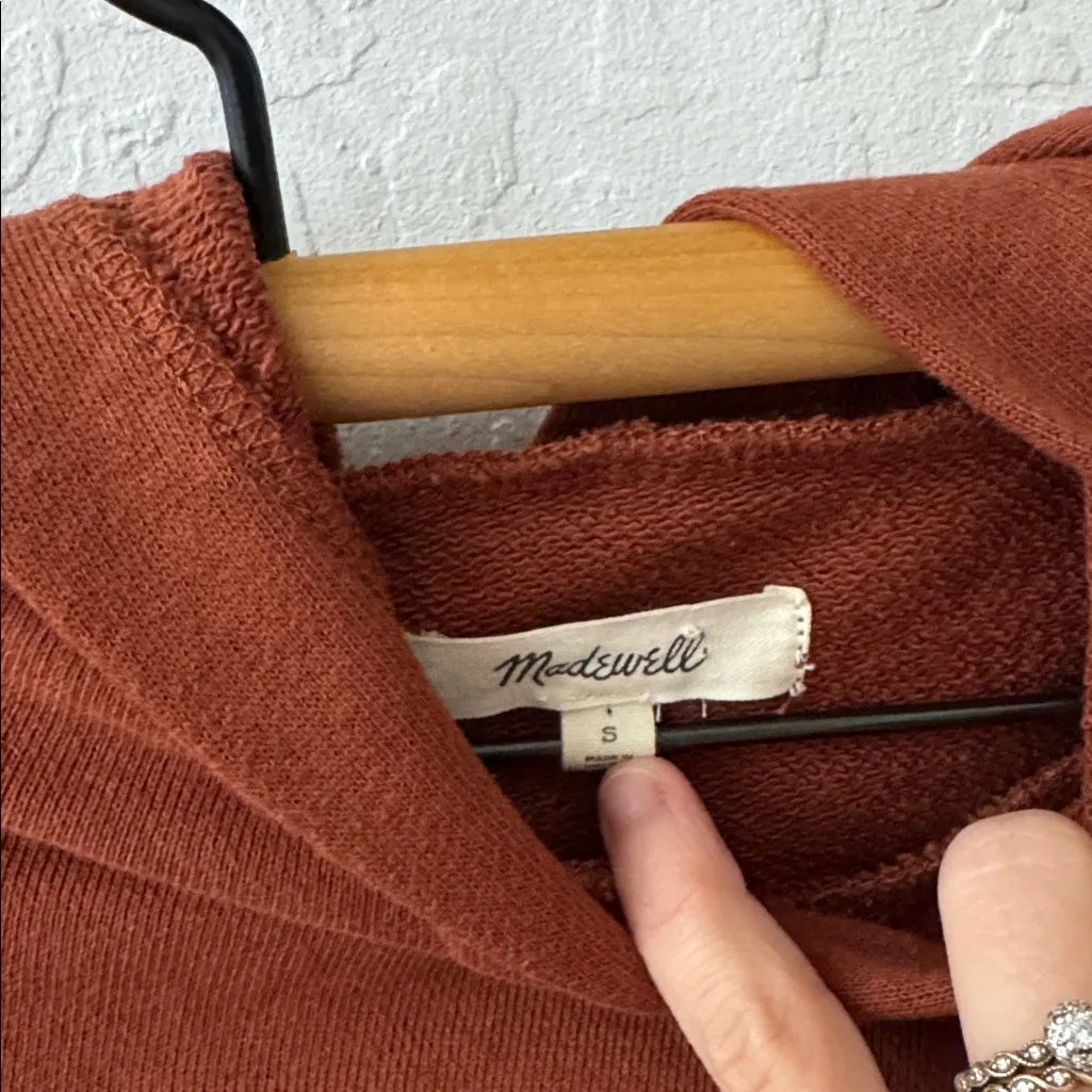 Madewell Auburn Brown Orange Pleated Hoodie Sweater Small - Image 5