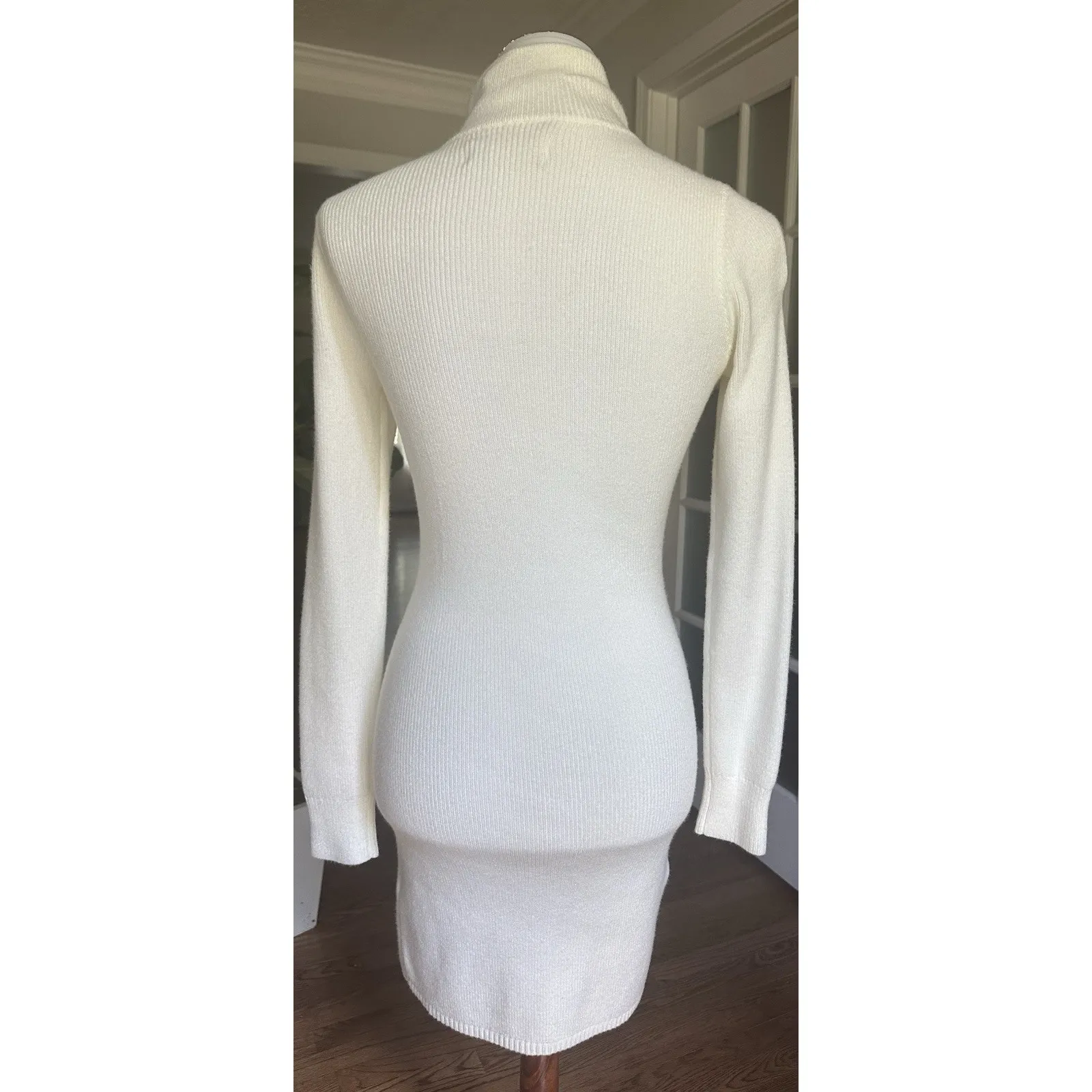 Abercrombie & Fitch White Sweater Dress Small Soft A&F Ribbed Knit Zip Neck - Image 3