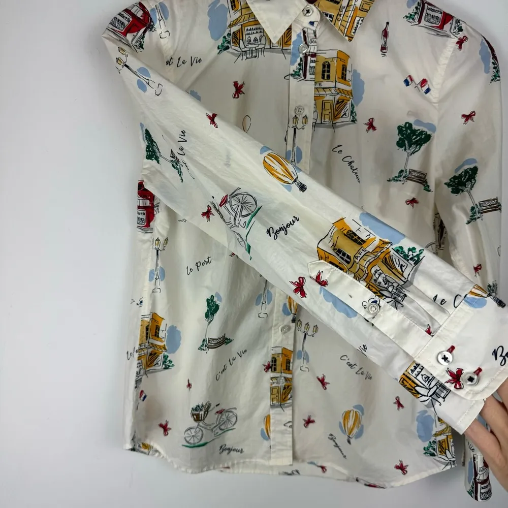 Talbots French Graphic Print Collar Button Down Shirt Top Sz Petite Womens - Image 9