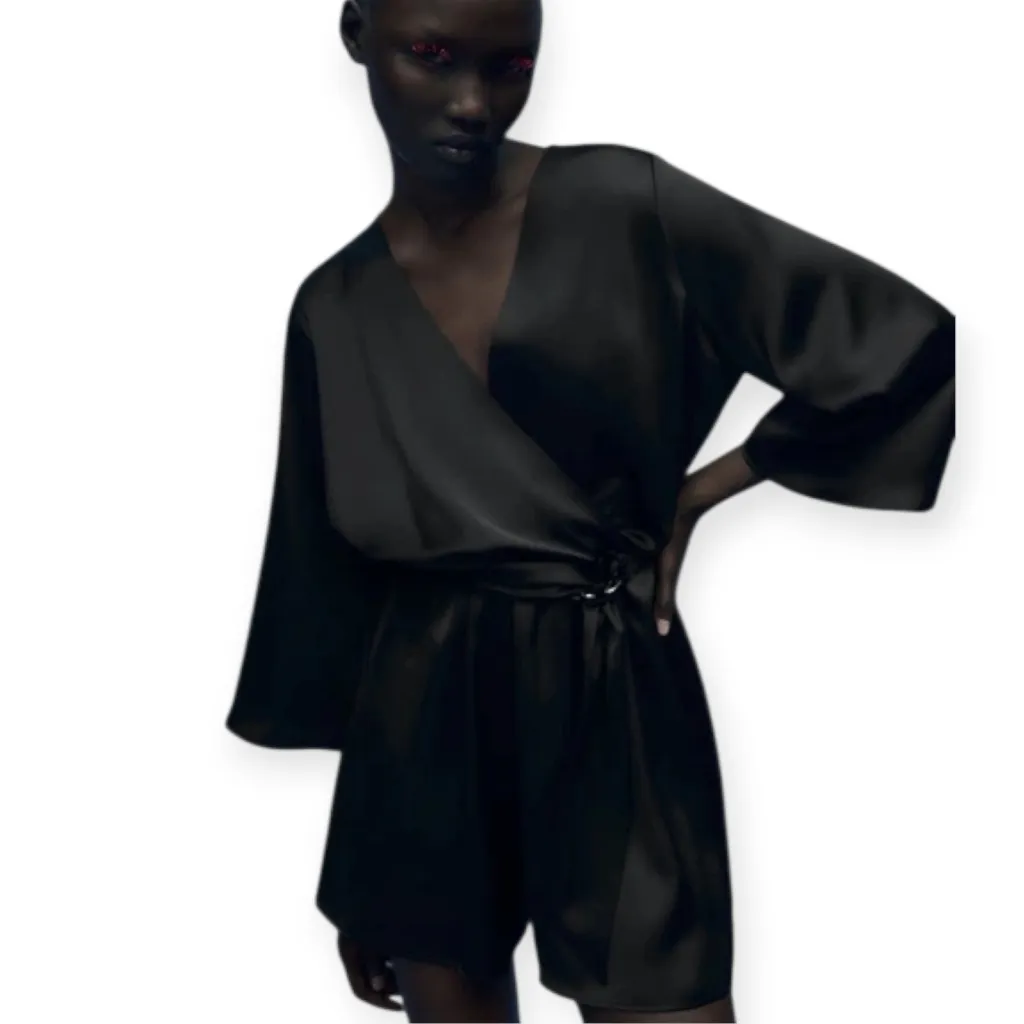Zara Satin Effects Flared Sleeve Wrap Romper L - Image 2