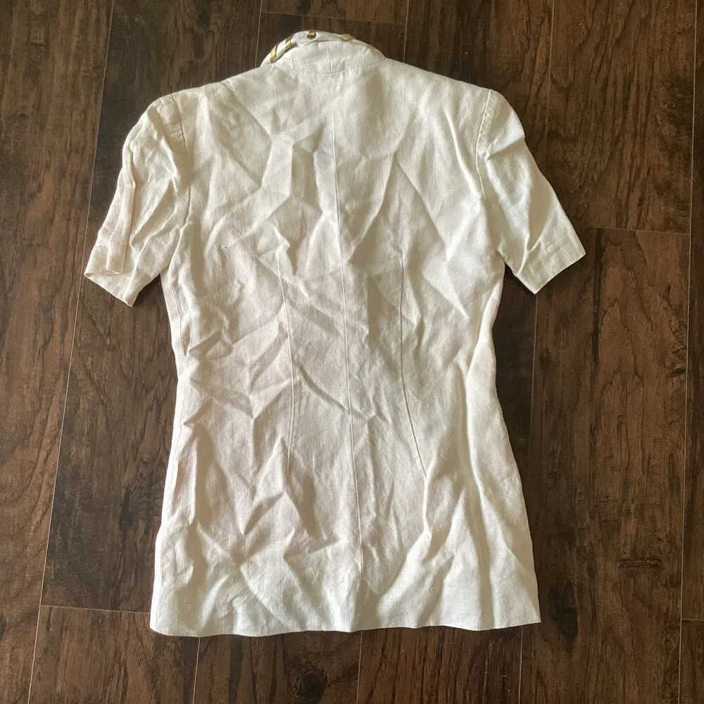 Karen Max Short Sleeve Linen Blazer Gold Size 8 - Image 8