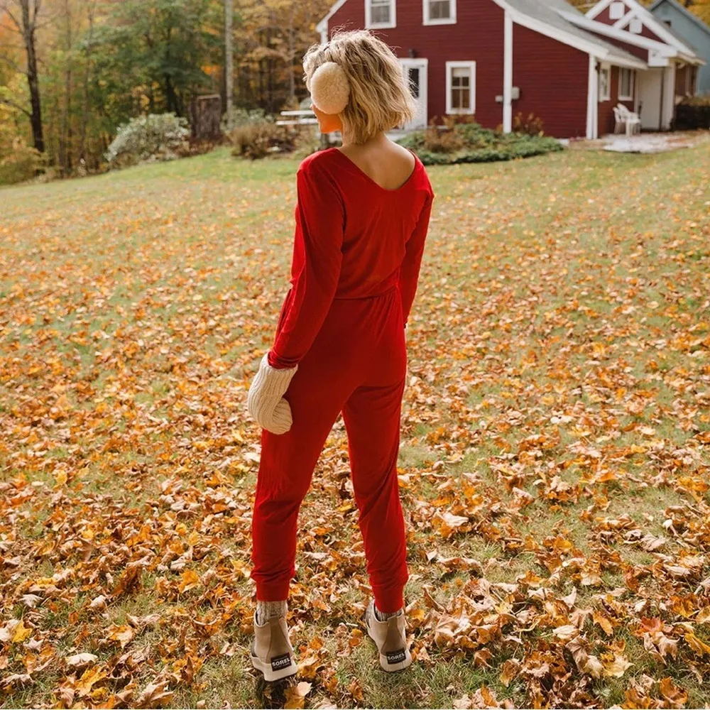 Albion Fit Red The Merry Bamboo Long Sleeve Jumpsuit Sz.XS NWT - Image 5
