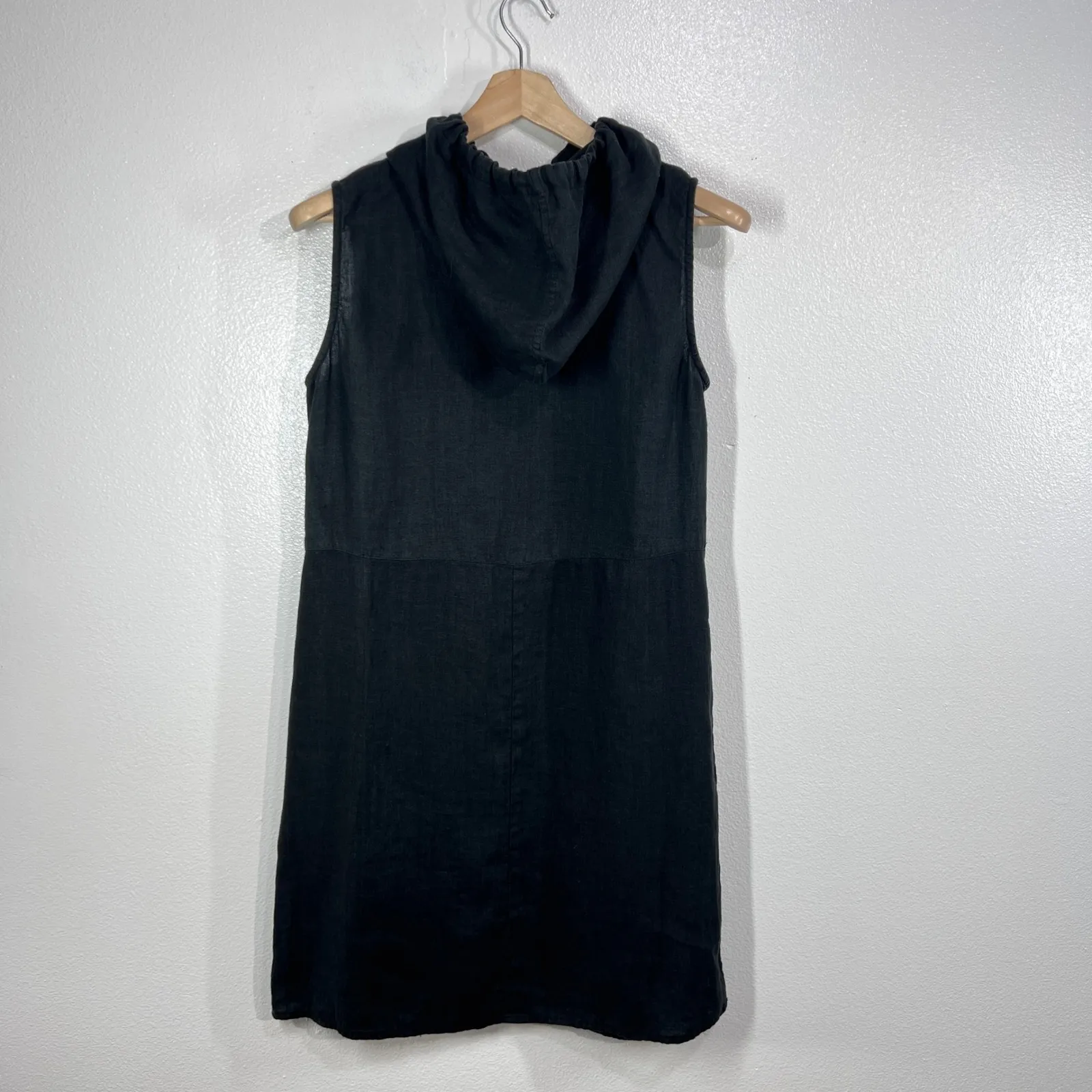 Vintage 1990s Carol Anderson California‎ Linen Sleeveless Hoodie Dress Large Black - Image 3