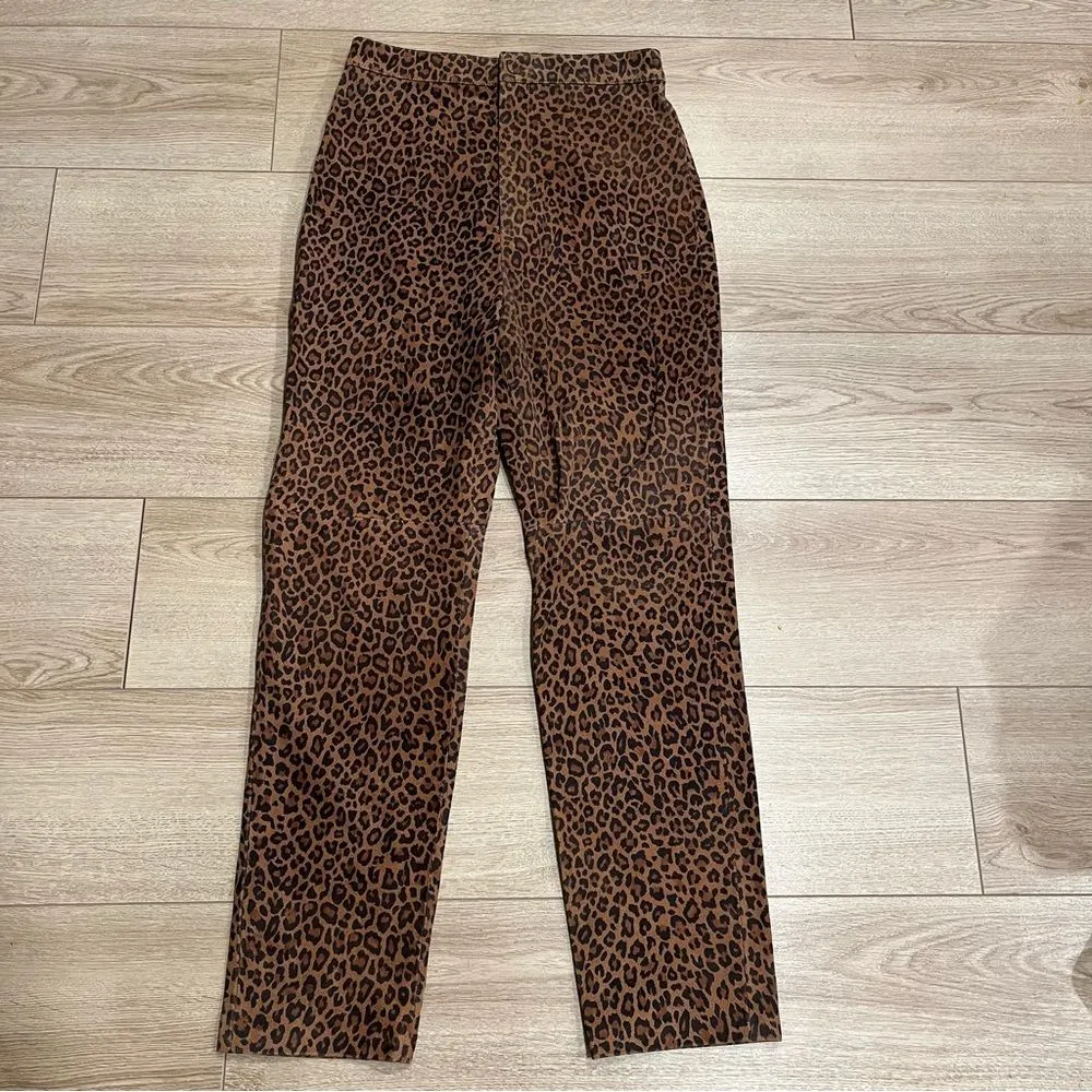 LPA Leather Suede Leopard Cheetah Button High Waisted Ankle Pant Size M - Image 3