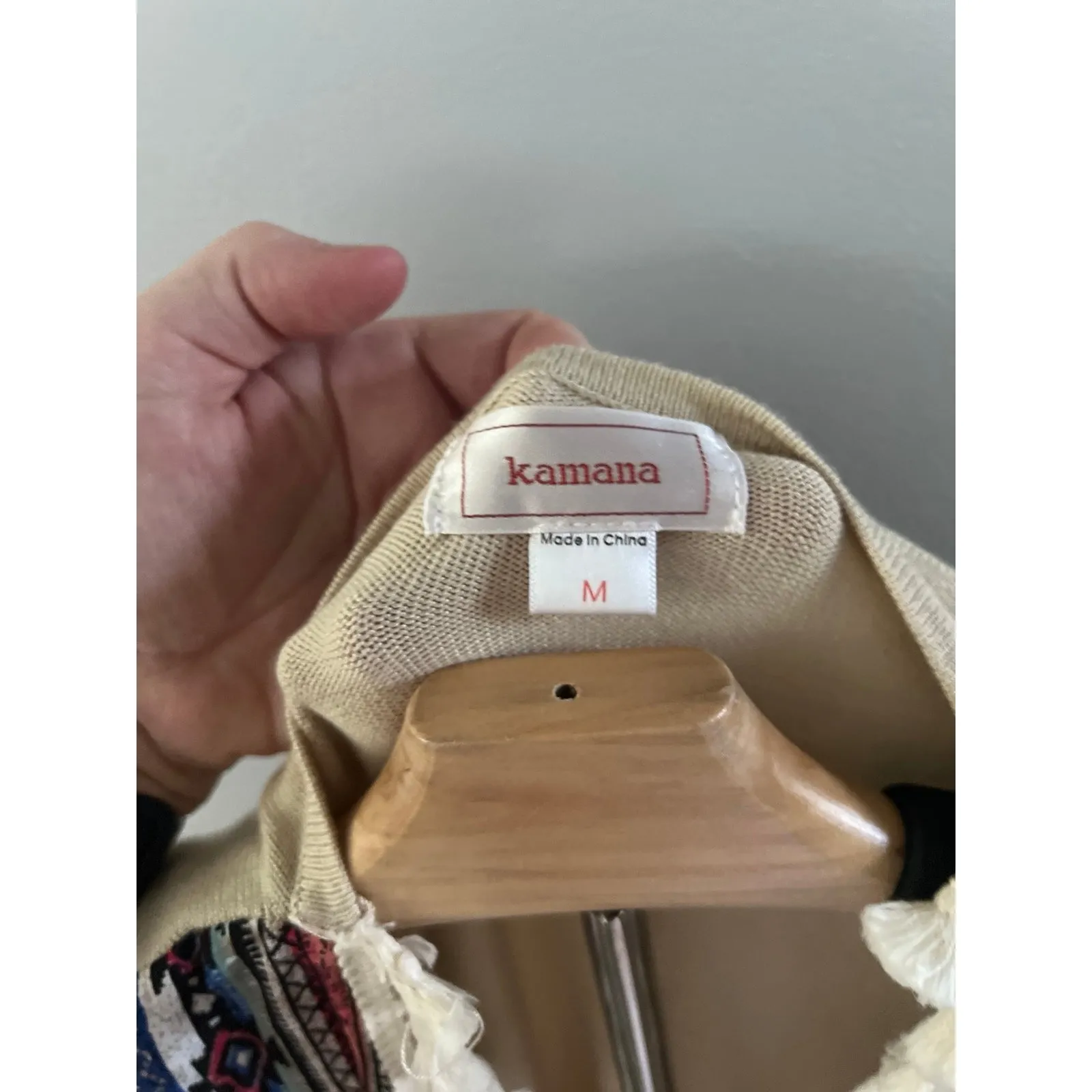 Kamana Women's Aztec Print Beige Open Front Sweater Cardigan Tassel Accents‎ MED Size 8 - Image 6