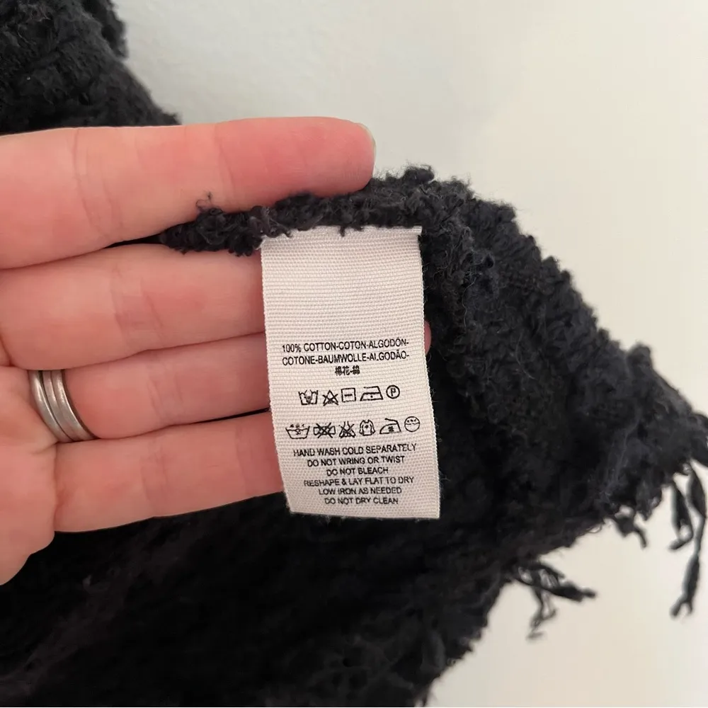 Free People Black Slouchy Frayed Textured Cotton Knit Zip Up Jacket Size Small - Image 7