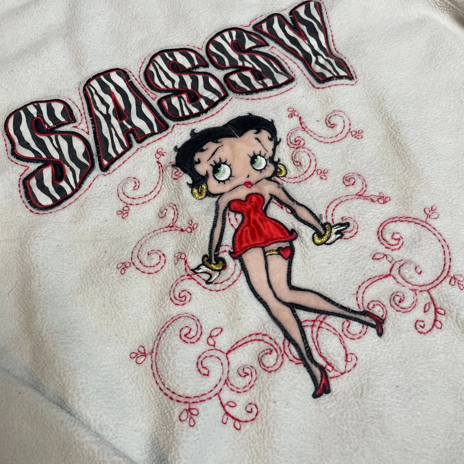 Betty Boop Sassy Fleece Sweatshirt Long Sleeve Cream 90s Y2K Size L - Image 2