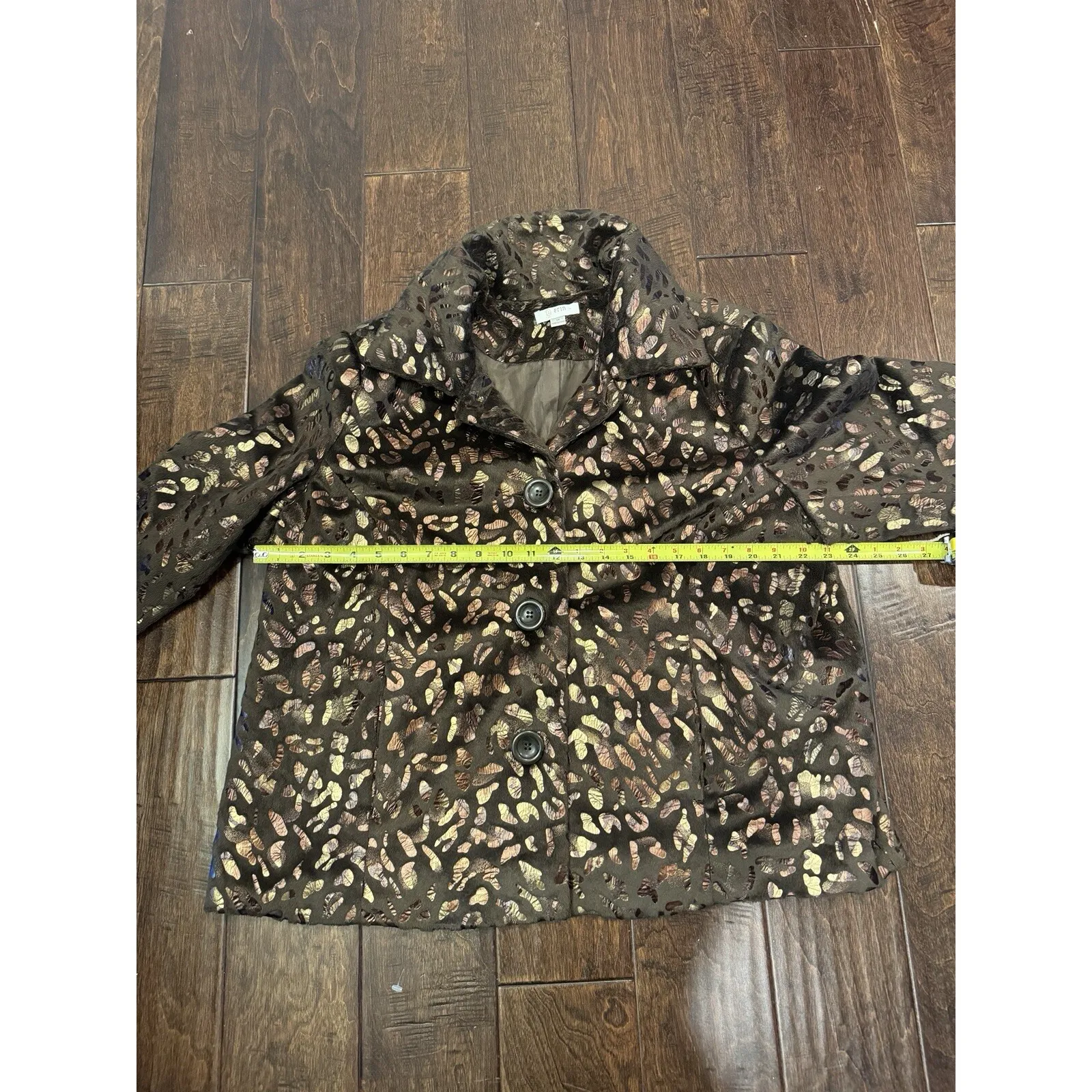 ERIN Jacket Women's Size 1X Brown Logo Buttons‎ Front & Pockets Animal Print - Image 5