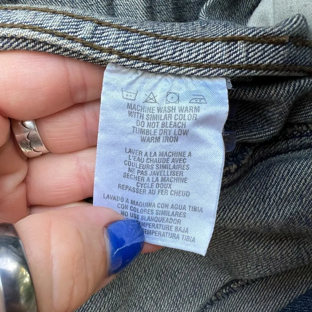 Y2K Harley Davidson Bomber Jean Jacket Lace Up Corset Style LARGE - Image 3