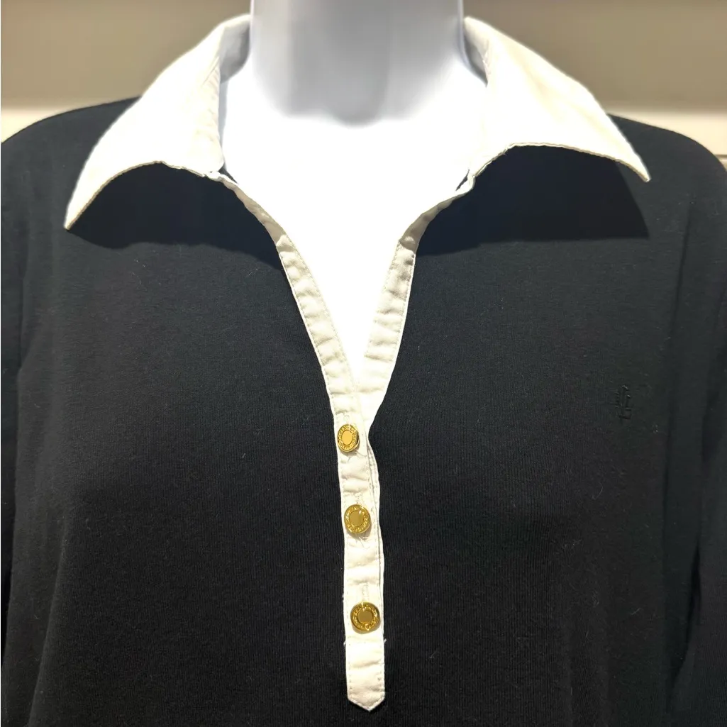 Lauren Ralph Lauren Cotton Henley Top Gold Buttons L - Image 4