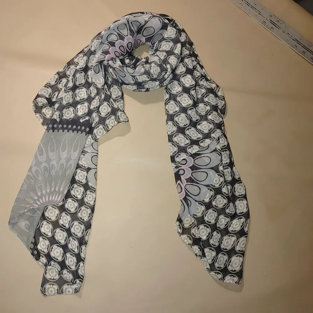 Abstract Patterned Lightweight Womens Scarf Geometric Design Soft Pastel Accents Black - Image 2