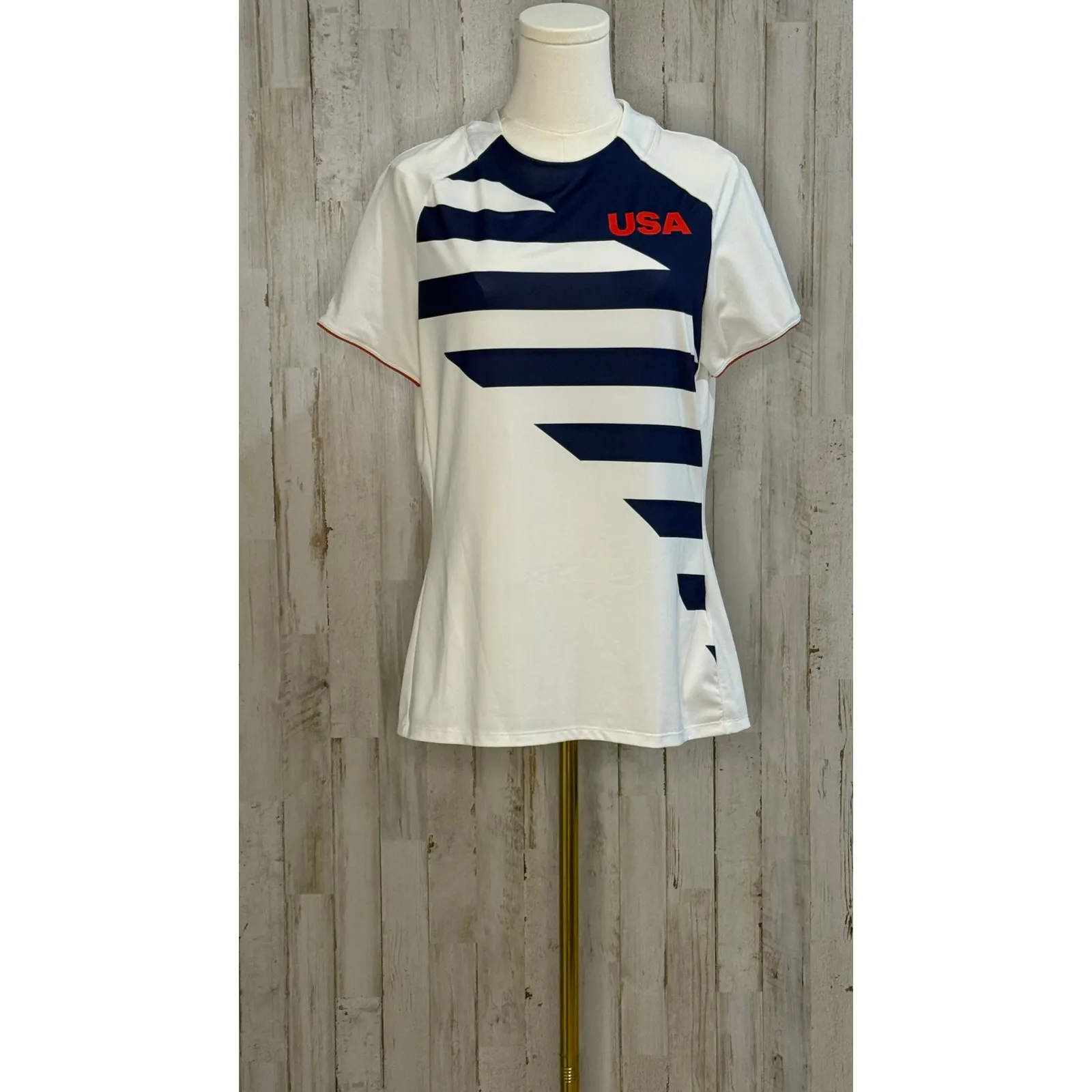 Adidas Women's Team USA Olympic‎ Polo Shirt White Striped Size Medium - Image 2