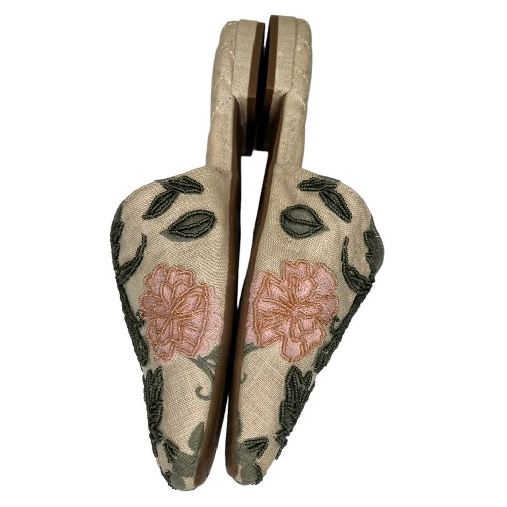 Birdies Songbird Linen Cream Embroidered And Beaded Floral Mules Size 8.5 - Image 5