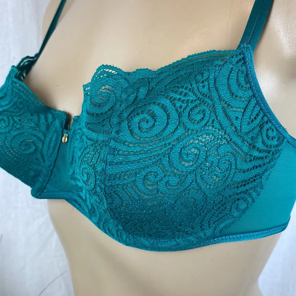 Chantelle Teal Blue Underwire Unlined Lace Bra 36C - Image 3
