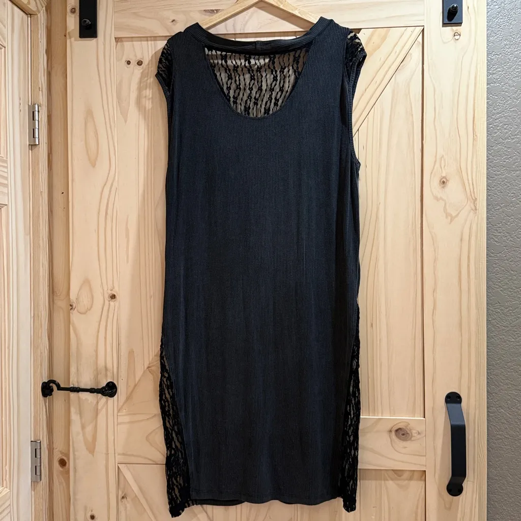 POL - Black Lace Panel Button-Up Dress - Image 2