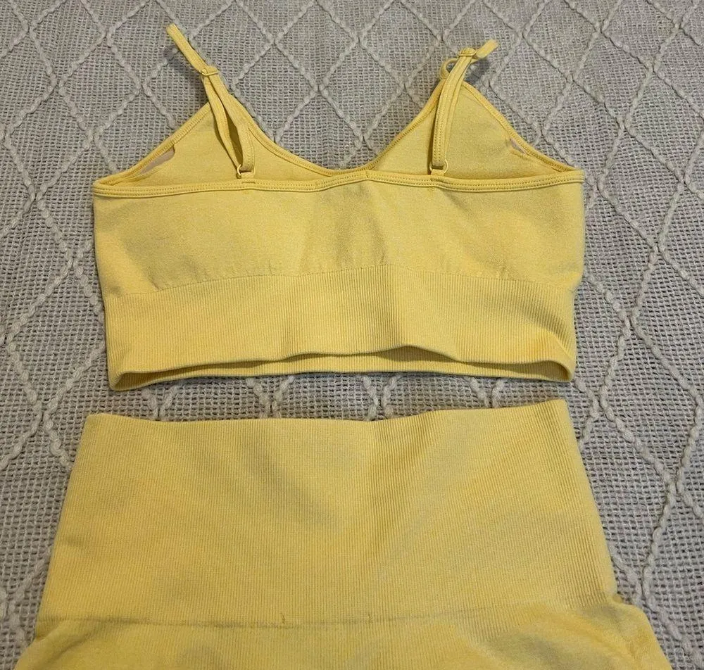 Boutique Biker Shorts & Crop Top set Yellow - Image 2