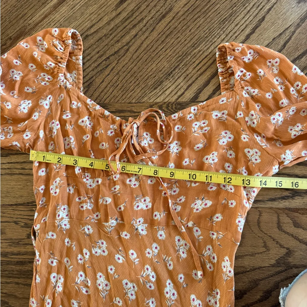 NWT SNDYS Fleur Midi dress Amber daisy floral long sleeve sundress medium 6 Orange - Image 5