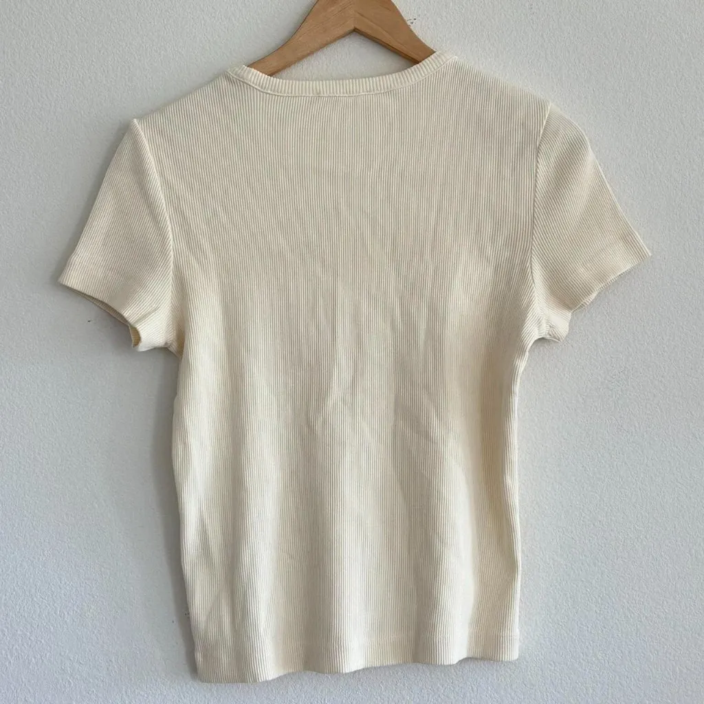 Madewell Garment-Dyed Ribbed Crewneck Pocket Tee in Vintage Ivory, Size Large - Image 11