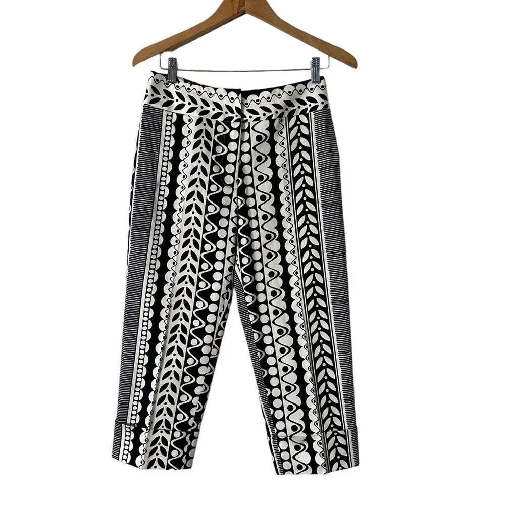 J. McLaughlin‎ Monochrome Tribal Print Crop Pants Size 6 Black BOHO Chic Artsy - Image 16