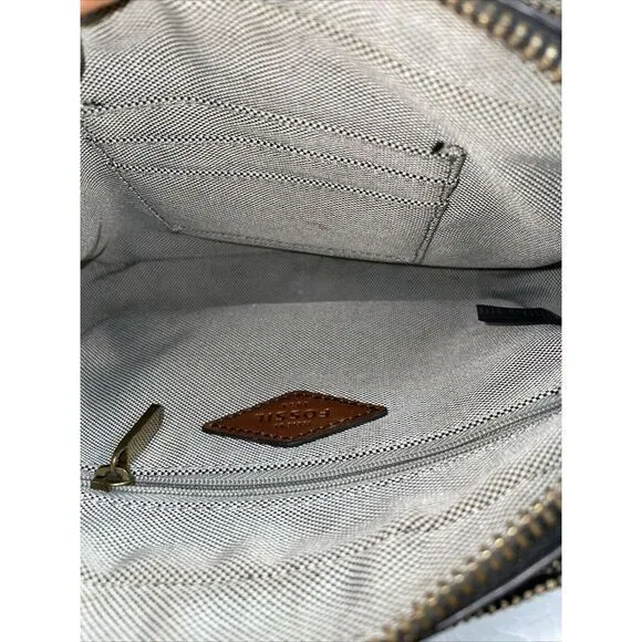 Fossil Campbell Brown Black Leather Small‎ Crossbody Bag With Key 7.5x6x2.5" - Image 5