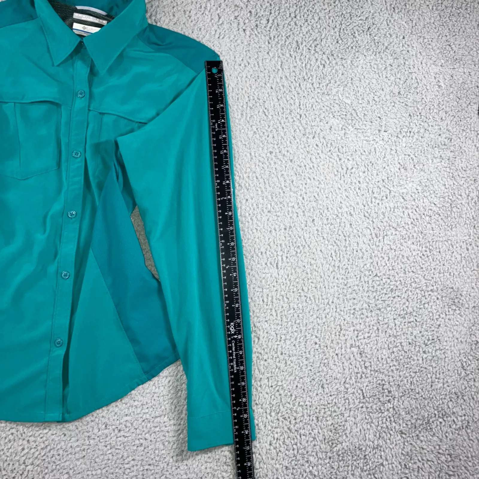 Columbia Omni Shade Button Up Shirt Women Large Teal Roll Tab Sleeve Outdoor - Image 5