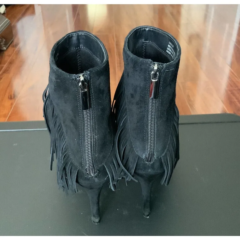 Saks 5th Ave Leather Suede Fringe Cowgirl Boot Pointed Toe sz 8 Zip 3 1/2" Heel - Image 3