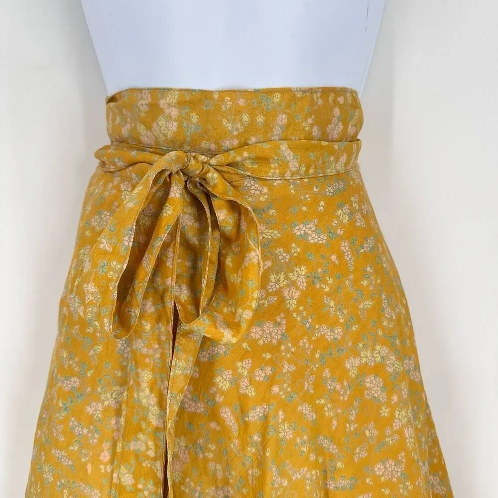 Mexicali Blues Floral Mixed Print Silk Blend Wrap MIDI Skirt Cottagecore Boho OS - Image 2