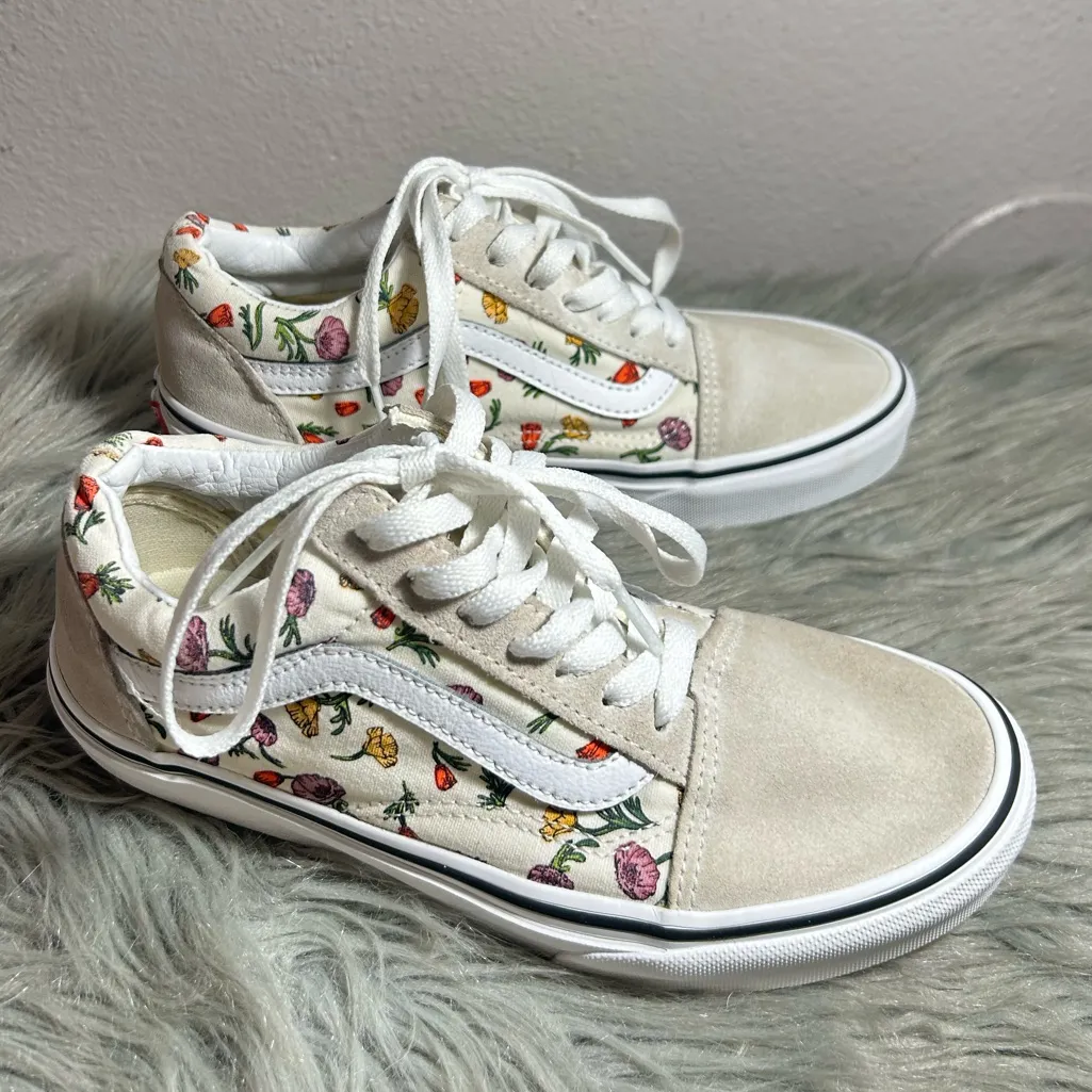 Vans Old Skool Poppy Floral Cream Skate Canvas Sneakers Size 6W / 4.5Men - Image 4